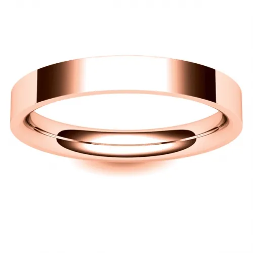 Flat Court Very Heavy -  3mm (FCH3R) Rose Gold Wedding Ring